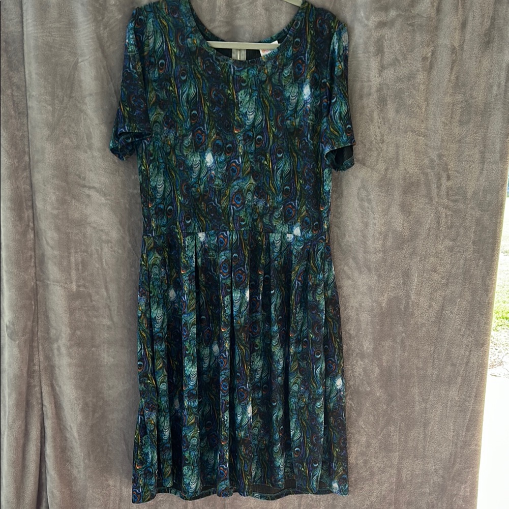 Lularoe Peacock Feather Fit And Flare Mini Dress